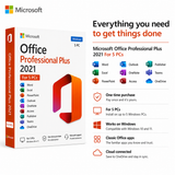 Microsoft Office Professional Plus 2021 packaging with features listed