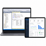 Laptop and tablet displaying software interfaces