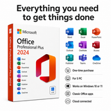 Microsoft Office Professional Plus 2024 packaging with product features listed