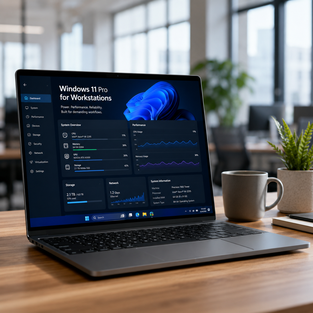 Laptop displaying Windows 11 Pro for Workstations 